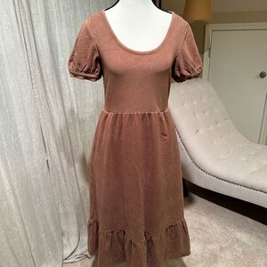 Elegant anthropology plush Brown Puff Sleeve Dress size X, worn once